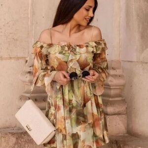 [NWT] Zara Ruffles Printed Tulle Dress